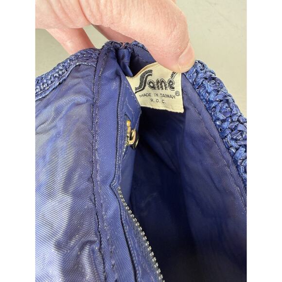 Vintage Gloria Astor Woven Wristlet Clutch Envelope Flap Crochet Purse 70s Blue - Picture 5 of 7